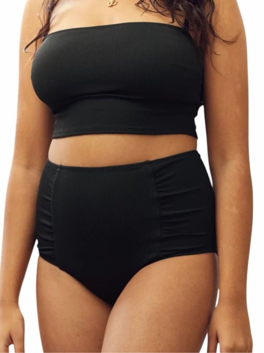 AERIE Black Ribbed High Waisted Full Coverage Bikini Bottom Size Small